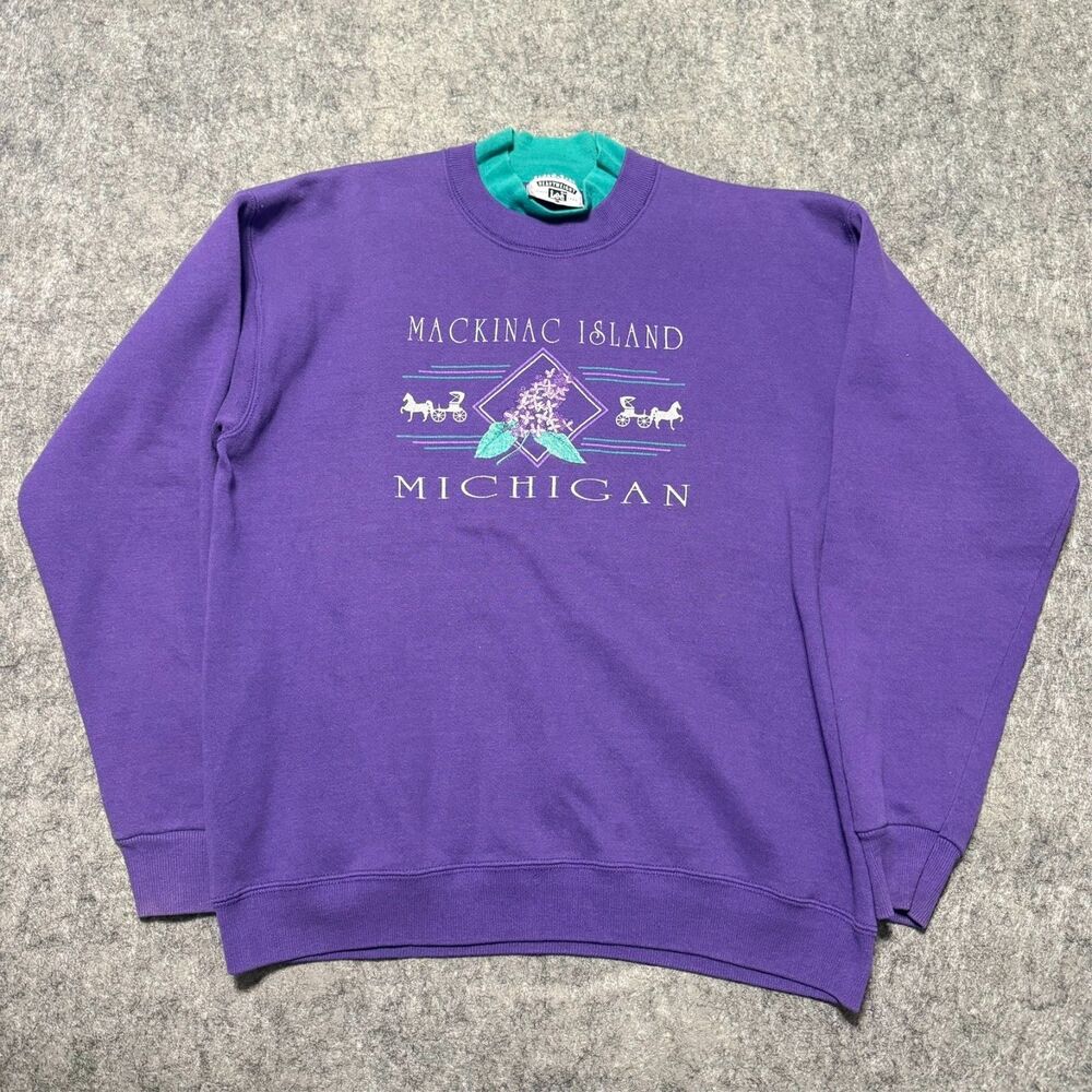 VTG 90s Lee Mens Sweater Size Purple L Machinac Island Michigan USA